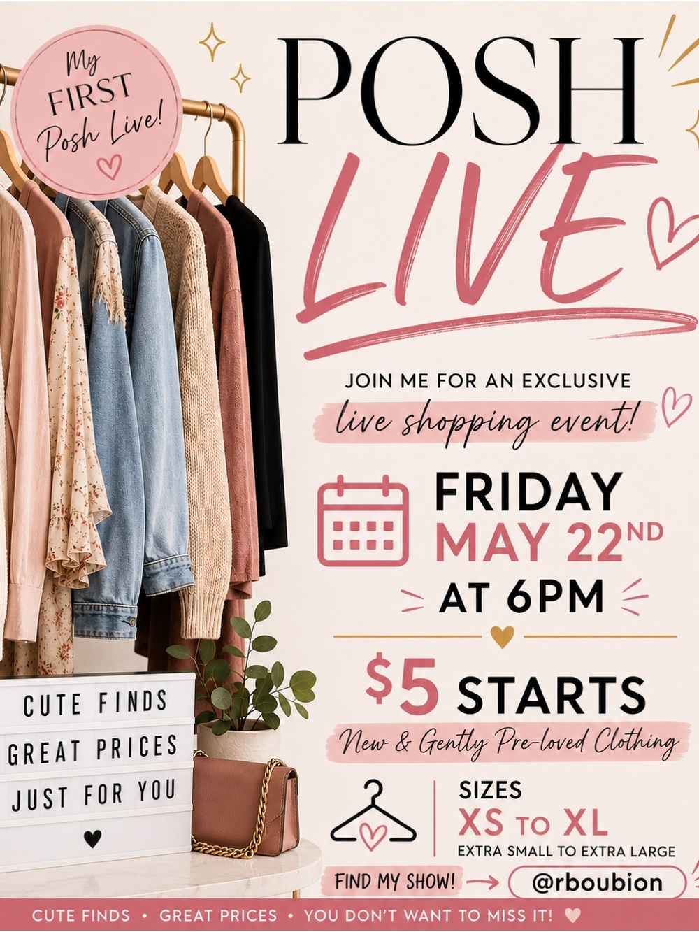 Posh Live Event Graphic - Pink & Cream Fashion Promo